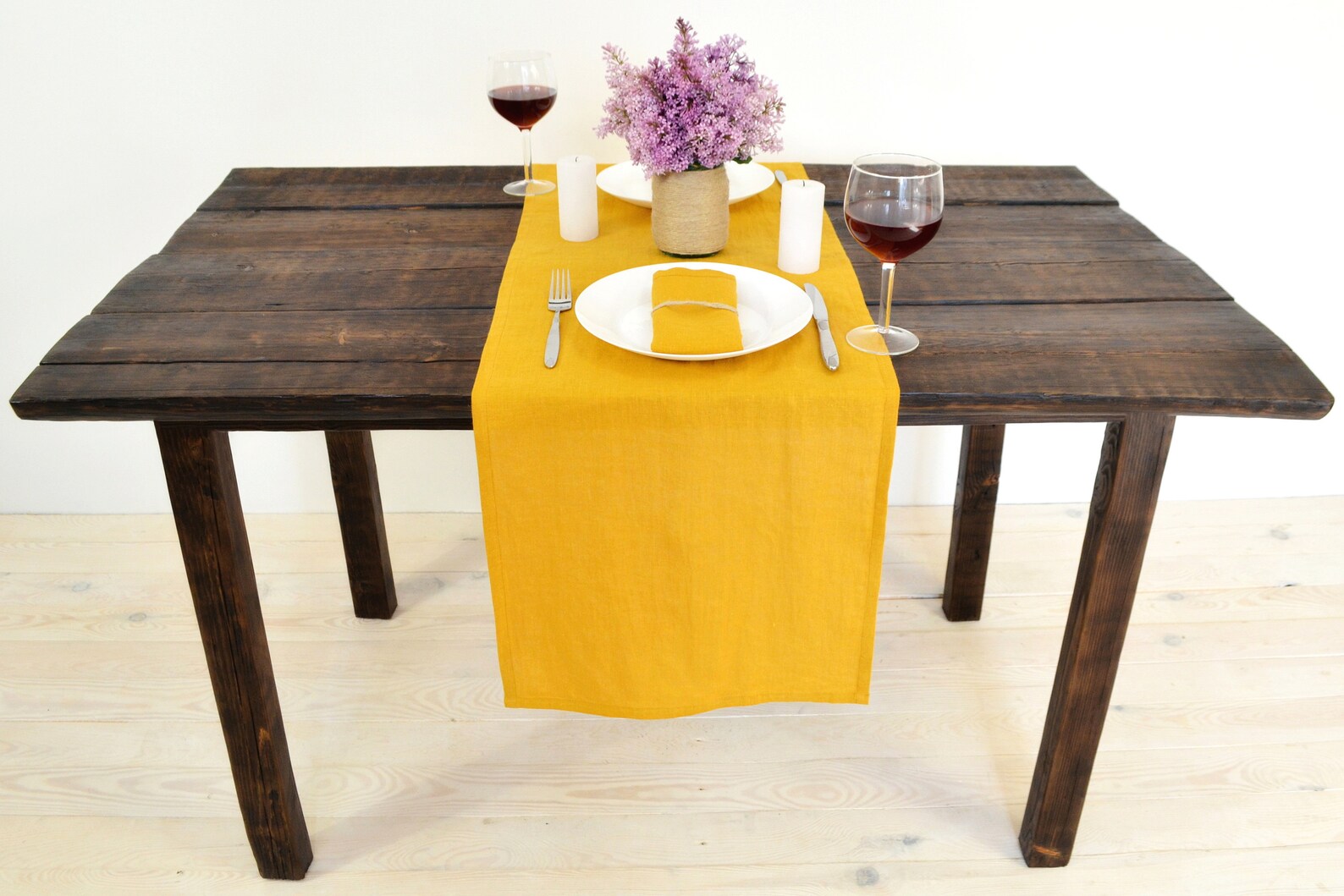 Linen Table Runner. Color Mustard Yellow. Handmade Linen Table Runners