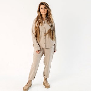 Linen suit - pants and shirt. Two pices linen set. Sustainable Linen casual clothes. Women's linen suit.