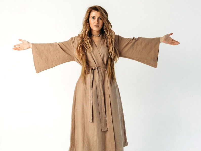 Linen long kimono for women's. Sustainable fashion and style.