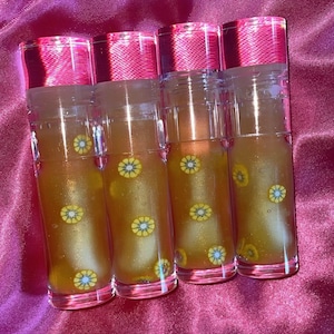 Sunflower Shimmer ~ Limited Edition Sheer Yellow Shimmer Gloss, Flavored Strawberry Peach, Hydrating + Vegan.