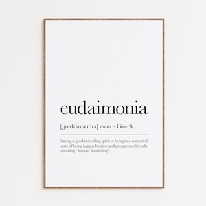 Eudaimonia Definition Print, Greek Word Definition Print, Greek Quote Print, Printable Wall Art, Greek Typography Poster, Digital Download