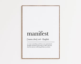 Manifest Definition Print, Motivational / Inspirational Quote, Dictionary Artwork, Typography Poster, Printable Wall Art, Digital Download