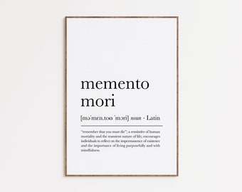 Memento Mori Definition Print, Dictionary Artwork, Latin Word Definition, Philosophy Gift, Stoics Quote Printable Wall Art, Digital Download