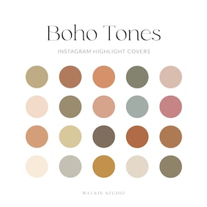 20 Boho Tones Solid Instagram Stories Highlight Covers, IG Stories Branding Colour Palette, Social Media Icon Hex Codes, Aesthetic Palette