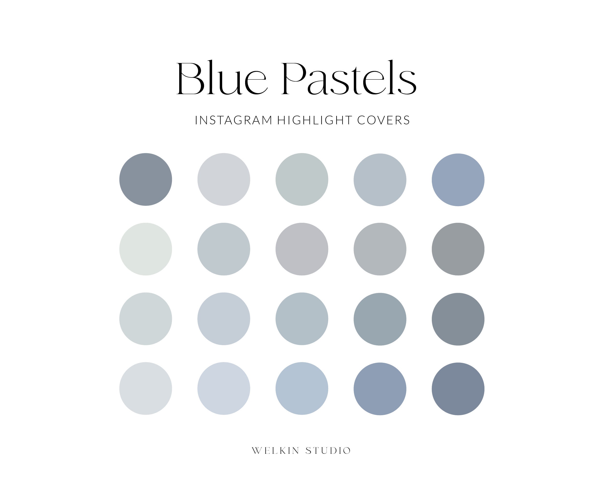 20 Blue Pastels Solid Instagram Stories Highlight Covers, IG Stories Branding Colour Palette, Social Media Icon Hex Codes, Aesthetic Palette