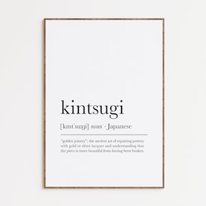 Kintsugi Definition Print, Kintsukuroi Printable Wall Art, Japanese Dictionary Artwork, Japandi Poster, Typography Poster, Digital Download
