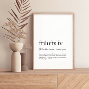 Friluftsliv Definition Print, Dictionary Artwork, Scandinavian Art, Nordic Print, Printable Wall Art, Typography Poster, Digital Download