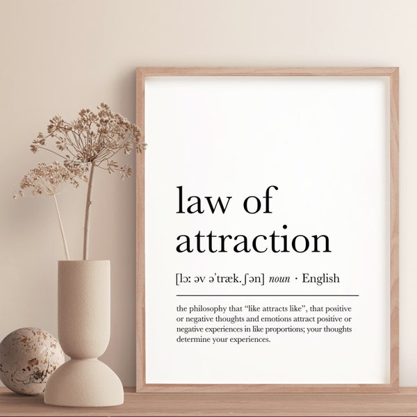 Law Of Attraction Definition Art Print, Spiritual Home Decor, Dictionary Artwork, Typography Poster, Printable Wall Art, Digital Download