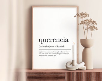 Querencia definitie print, woordenboek artwork, Spaanse woorddefinitie, afdrukbare muurkunst, moderne typografie poster, digitale download
