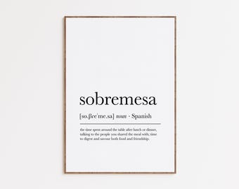 Sobremesa-definitieprint, woordenboekillustraties, Spaanse woorddefinitie, afdrukbare muurkunst, moderne typografieposter, digitale download