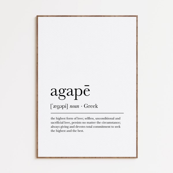 Agape Definition Print, Greek Word Meaning Print, Scandinavian Art, Nordic Print, Printable Wall Art, Typography Print, Digital Download