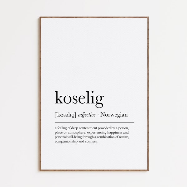 Koselig Definition Print, Dictionary Artwork, Scandinavian Art, Nordic Print, Printable Wall Art, Typography Poster, Digital Download