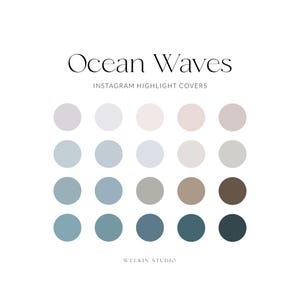 20 Ocean Waves Solid Instagram Stories Highlight Covers, IG Stories Branding Colour Palette, Social Media Icon Hex Codes, Aesthetic Palette