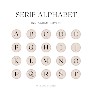 Capas de destaque de histórias do Instagram com 36 letras e números, marca mínima de histórias IG do alfabeto, conjunto mínimo de ícones neutros, download instantâneo