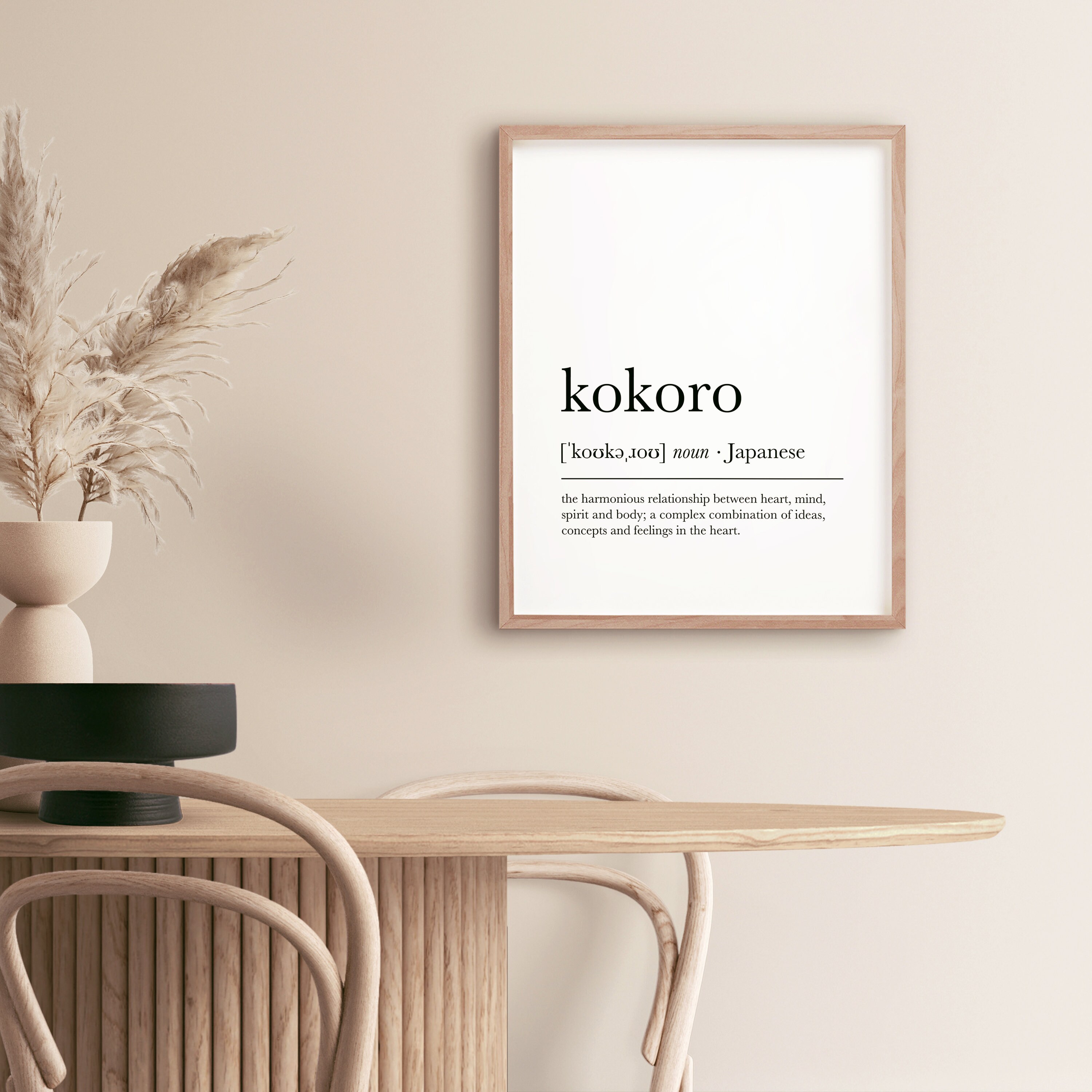 Kokoro Definition Print, Japanese Dictionary Artwork, Japandi Poster,  Nordic Print, Printable Wall Art, Typography Poster, Digital Download