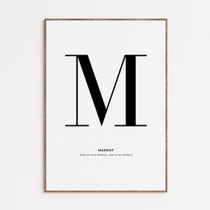 Benutzerdefinierte Großbuchstaben Name Initial Print, Monochrome Buchstabe Poster, personalisierte Nachname Familie Nachname druckbare Wandkunst, digitaler Download