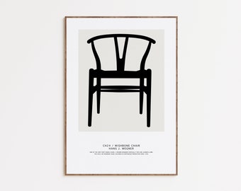CH24 / Wishbone / Y Chair Print, Scandinavian Design Poster, Nordic Print, Danish Mid Century Modern, Printable Wall Art, Digital Download