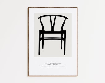 CH24 / Wishbone / Y Chair Print, Scandinavian Design Poster, Nordic Print, Danish Mid Century Modern, Printable Wall Art, Digital Download