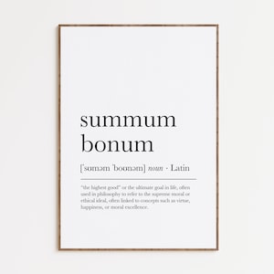 Impressão de definição de Summum Bonum, arte de dicionário, definição de palavra latina, presente de filosofia, citação estóica arte de parede para impressão, download digital