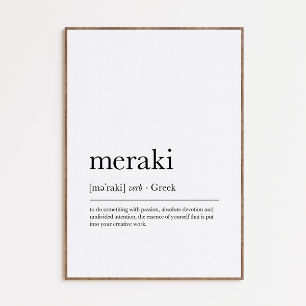 Meraki Definition Print, Greek Word Definition Print, Scandinavian Art, Nordic Print, Printable Wall Art, Typography Print, Digital Download