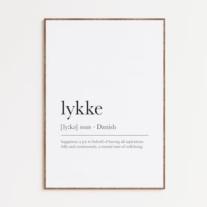 Lykke Definition Print, Dictionary Artwork, Scandinavian Art, Nordic Print, Printable Wall Art, Typography Poster, Digital Download