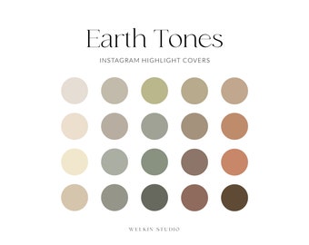 20 Earth Tones Solid Instagram Stories Highlight Covers, IG Stories Branding Colour Palette, Social Media Icon Hex Codes, Aesthetic Palette