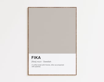 Fika Colour Print, Fika Definition Poster, Dictionary Artwork, Scandinavian Art, Printable Wall Art, Typography Poster, Digital Download