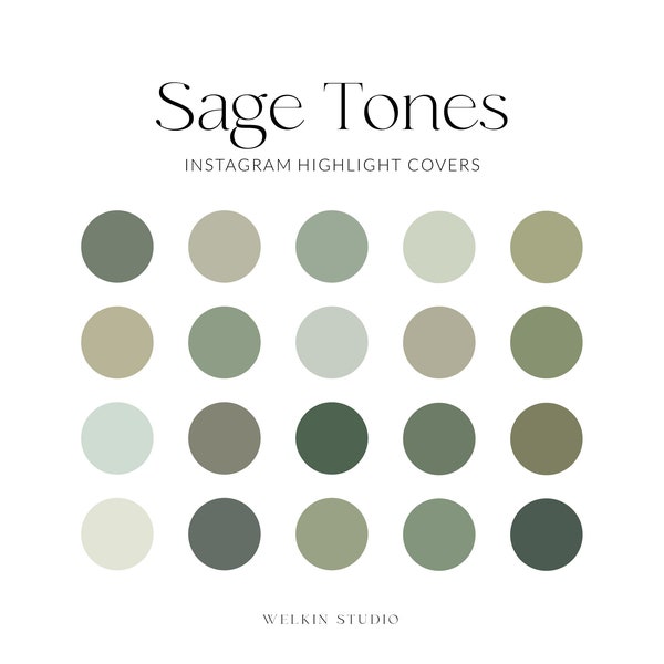 20 Sage Tones Solid Instagram Stories Highlight Covers, IG Stories Branding Color Palette, Social Media Icon Hex Codes, Palette esthétique