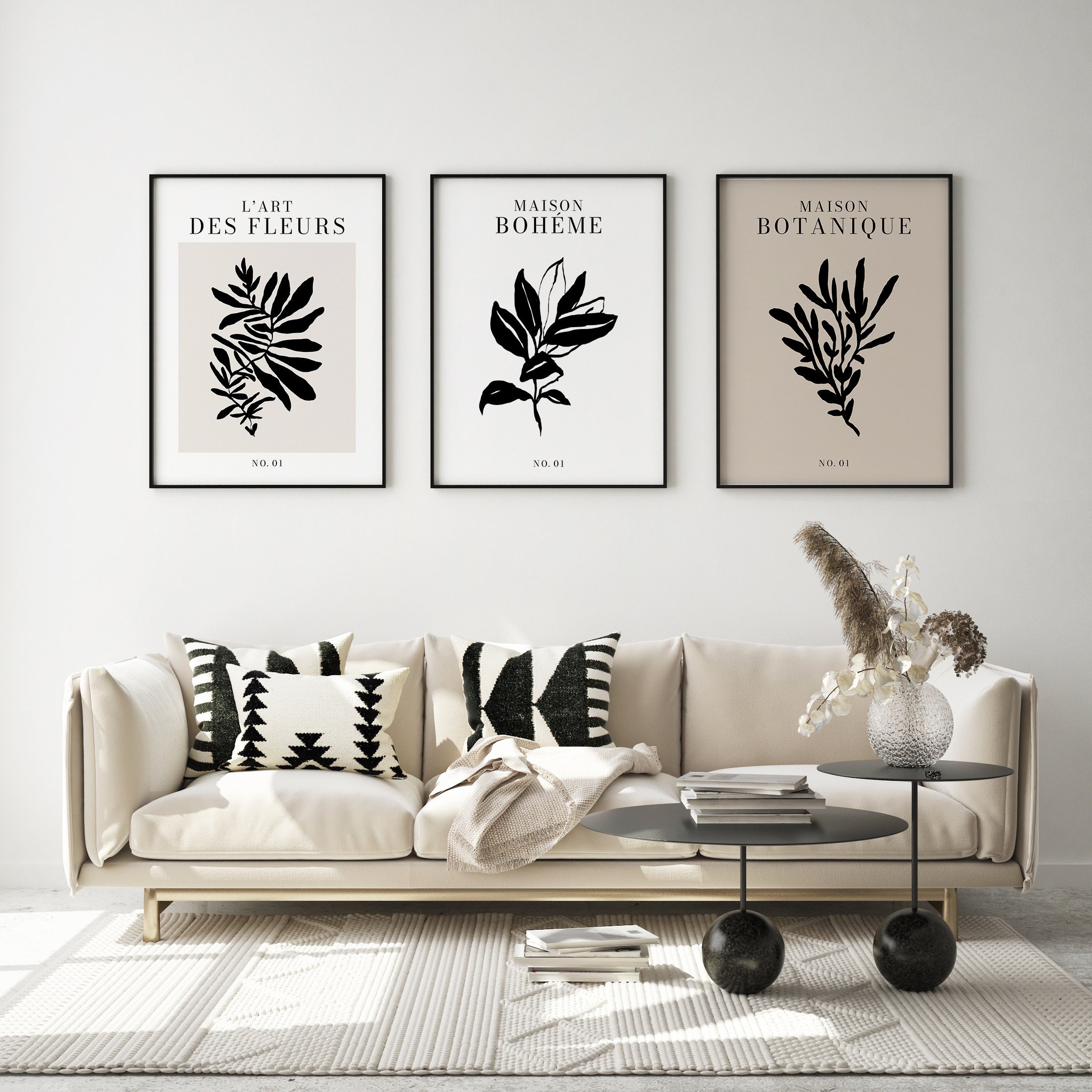 Bohemian Print Set Of 3 Floral Art Print Boho Wall Art Etsy