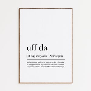 Uff Da Definition Print, Dictionary Artwork, Funny Scandinavian Print, Nordic Print, Printable Wall Art, Typography Poster, Digital Download