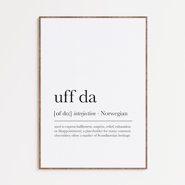 Uff Da Definition Print, Dictionary Artwork, Funny Scandinavian Print, Nordic Print, Printable Wall Art, Typography Poster, Digital Download