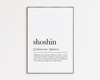 Shoshin Definition Print, Japanese Dictionary Artwork, Japandi Poster, Nordic Print, Printable Wall Art, Typography Poster, Digital Download
