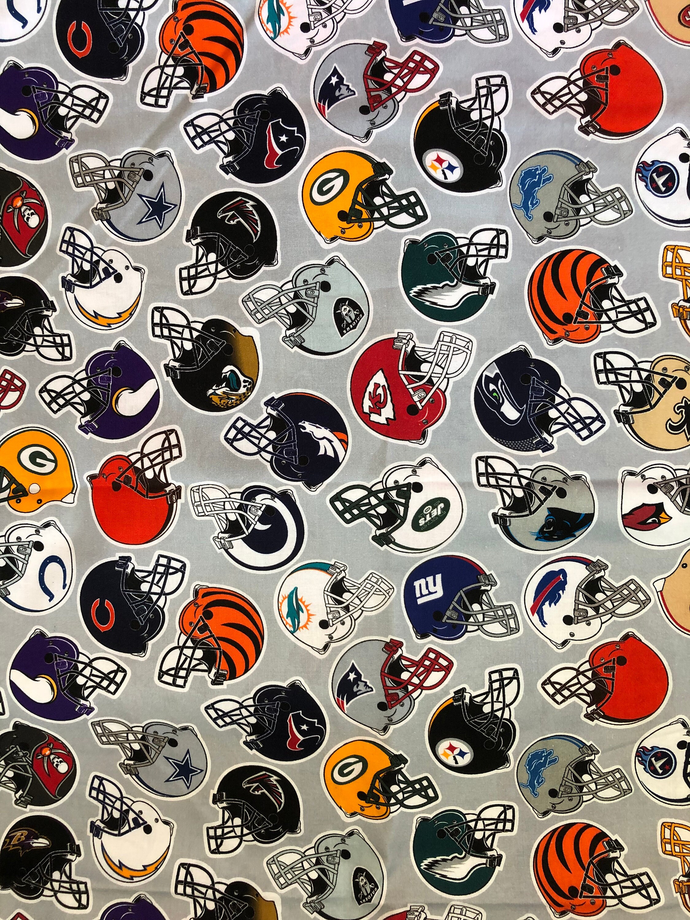 1/2Y All Team NFL Cotton Fabric Tossed Helmets on Gray 100 Etsy