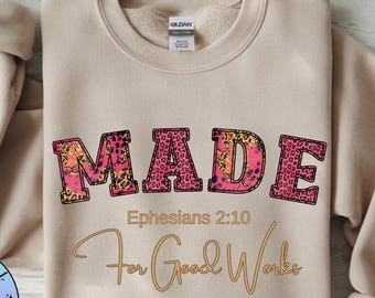 MADE PNG Sublimation File, Shirt Design, Rose Pink, Gold Leopard Print Christian Digital Art