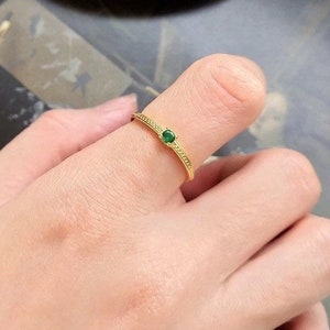 18k Gold green cubic zirconia ring Minimalist Birthstone Ring Gemstone in Sterling Silver Dainty Birthstone Stacking Ring Gifts for Mom