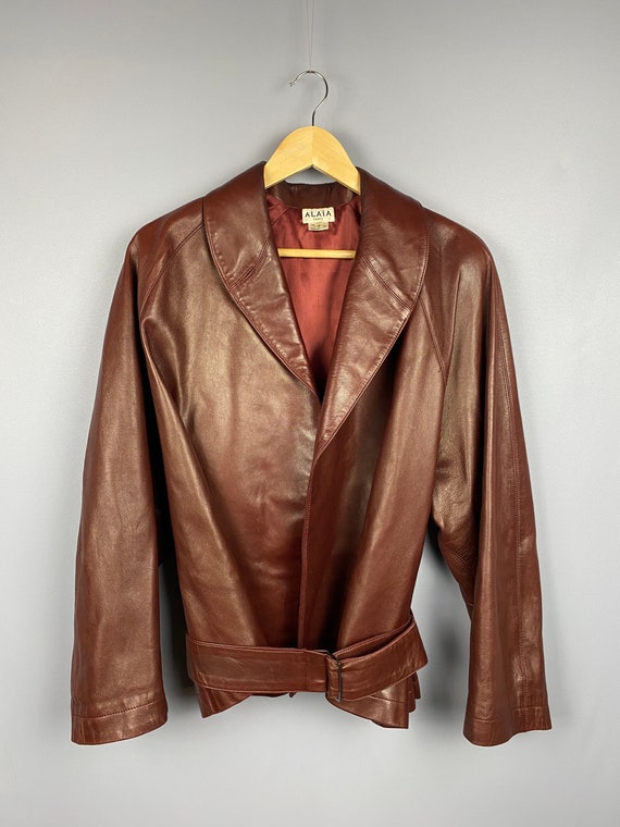 Vintage Azzedine ALAIA Rare Burgundy Leather Jack… - image 1