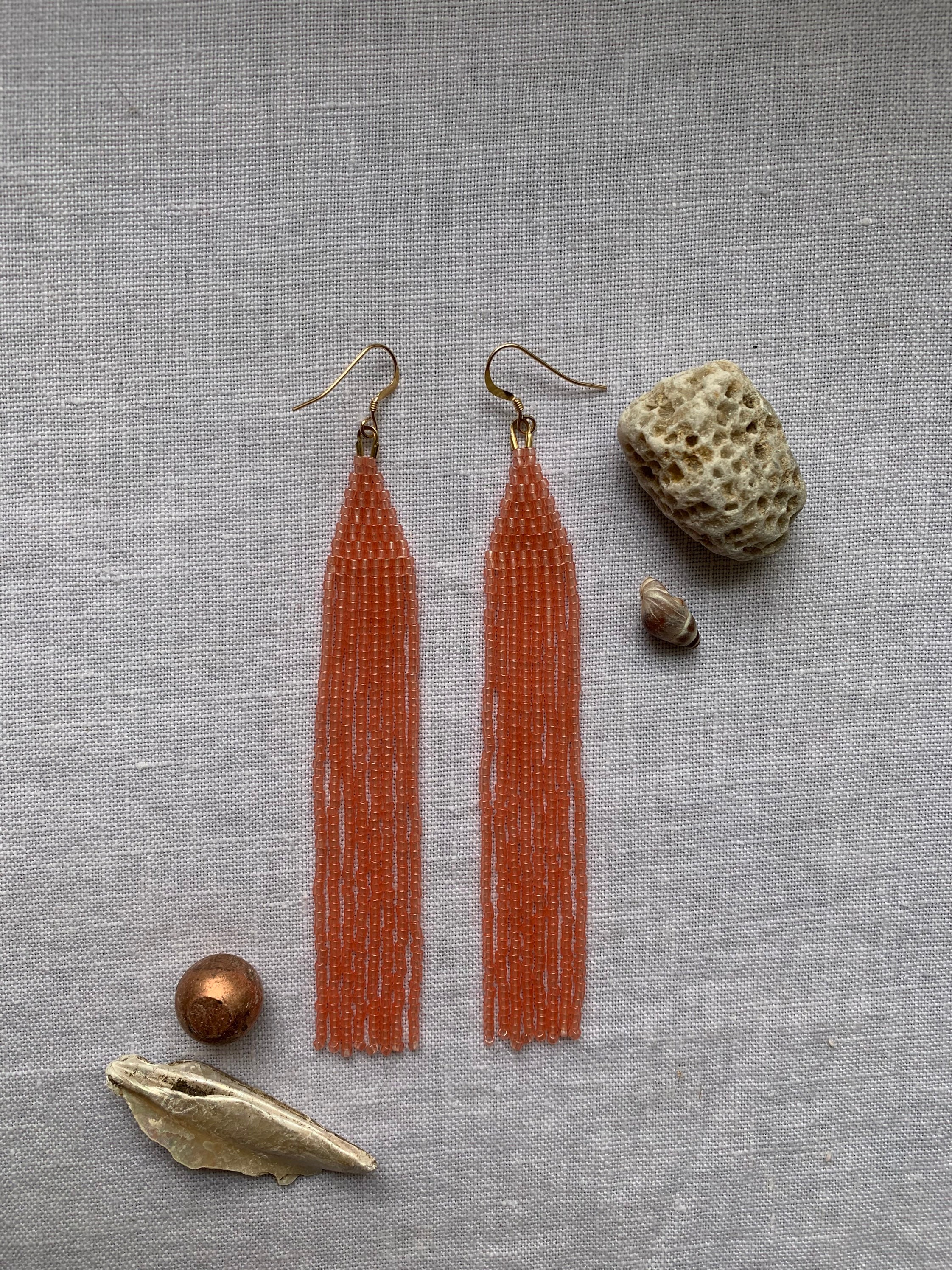 Salmon Beaded Matchstick Fringe Earrings Etsy Australia