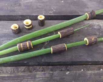 Handmade wooden dread beads with bark