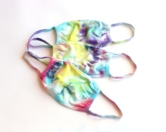 Rainbow Tie Dye Masks, Set of 3 Hand-Dyed Face Masks - Free US Shipping, Ready to Ship