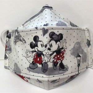 Mickey & Minnie Vintage Scenes 3D Origami Face Mask, Anti-Fog Adjustable, Removable Nose Wire,  Easy Breathing  100% Cotton Face Mask