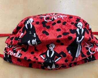 Disney Cruella - Fashion Queen -3 Layers, Adjustable Nose Bridge & Ear Loops, Washable