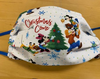 Mickey & Minnie- Christmas here we come - Adjustable earloops and nose bridge - 3 Layer Washable