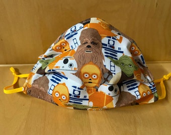 R2D2-Chewbacca-CP3O-Yoda-BB8 Star Wars Face Mask - 3 layers, Adjustable Nose Bridge & Ear Loops