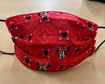 Minnie Mouse Face Mask - Red Bandana -3 Layer Washable