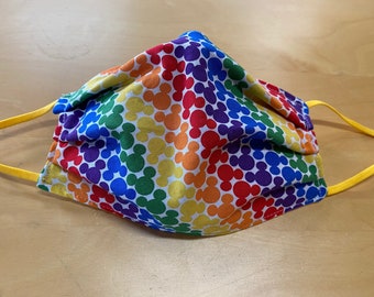 It's a Rainbow Mickey Face Mask - 3  Layers, Adjustable Nose Bridge & Ear Loops, Washable