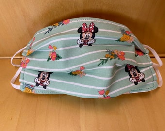 Minnie Face Mask -Just Me and Flowers -3 Layers Adjustable Nose Bridge, Ear Loops, Washable