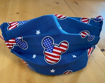 Mickey & Minnie Face Mask - American Flag-3  Layer Washable