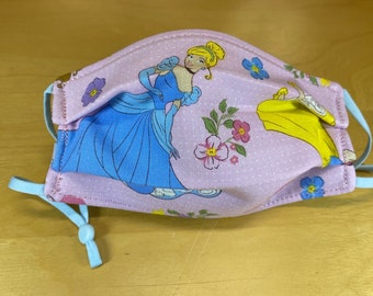 Cinderella, Belle, Sleeping Beauty Face Mask - Disney - Adujustable Earloops and Nose Bridge - 3 Layer Washable