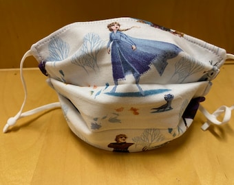 Frozen Face Mask - Elsa and Anna -  3 Layers, Adjustable Nose Bridge & Ear Loops, Washable