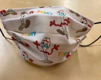 Forky Face Mask - Toy Story Full Body - 3 Layers, Adjustable Nose Bridge & Ear Loops, Washable
